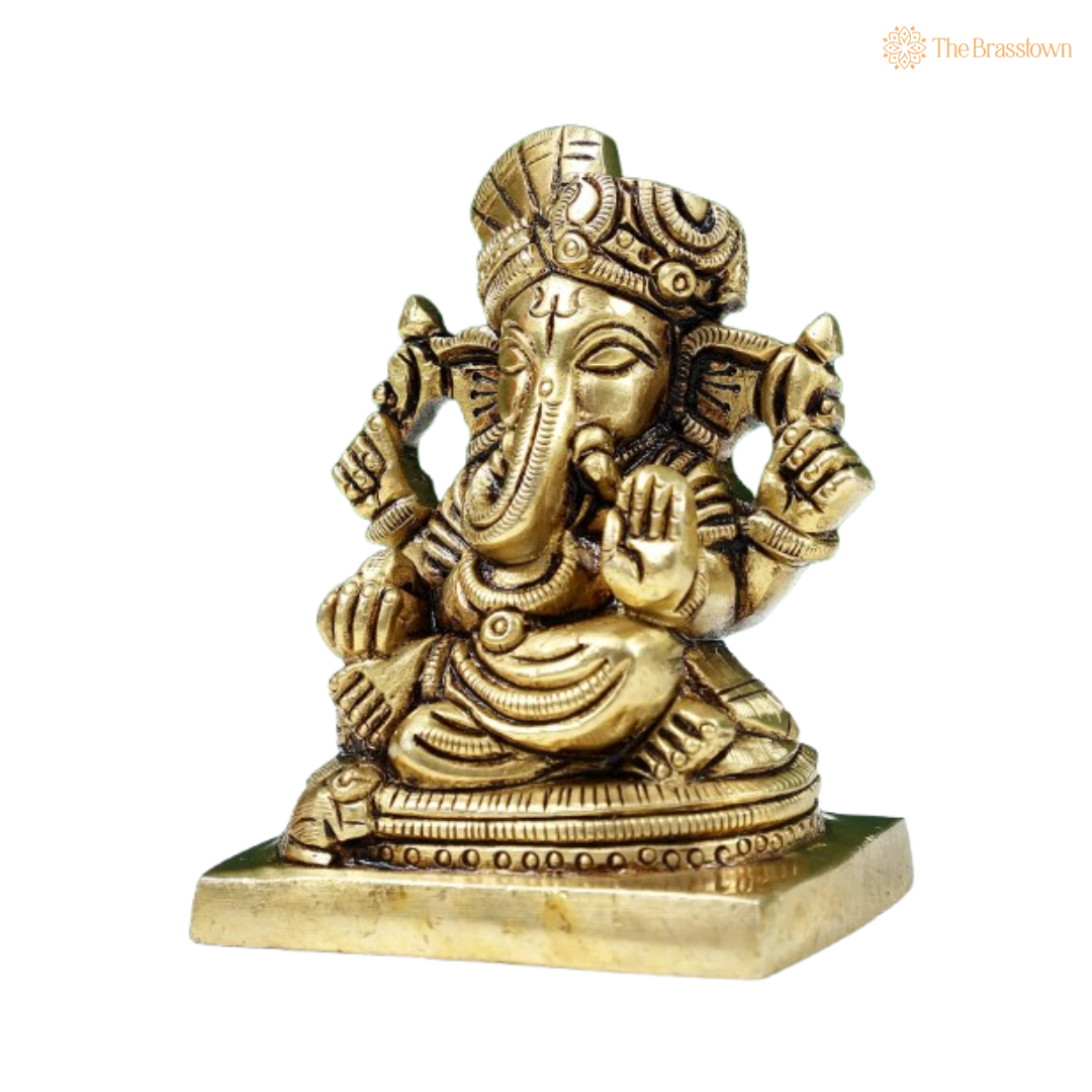 Brass Lord Ganesha Idol – A Symbol of Prosperity & Wisdom 3 Inch