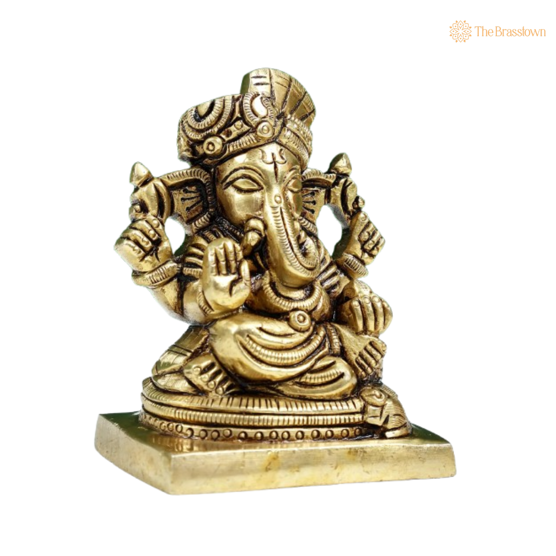Brass Lord Ganesha Idol – A Symbol of Prosperity & Wisdom 3 Inch