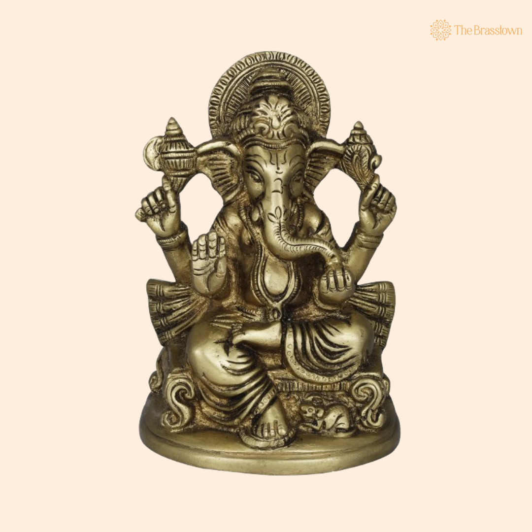 Brass Lord Ganesha Idol – Divine Symbol of Wisdom & Prosperity 5 Inch