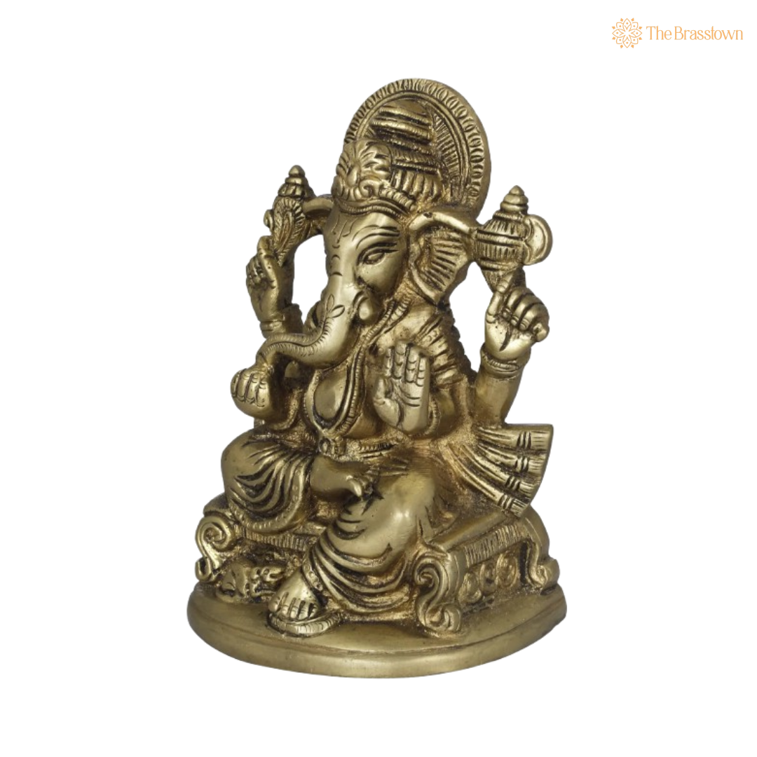 Brass Lord Ganesha Idol – Divine Symbol of Wisdom & Prosperity 5 Inch