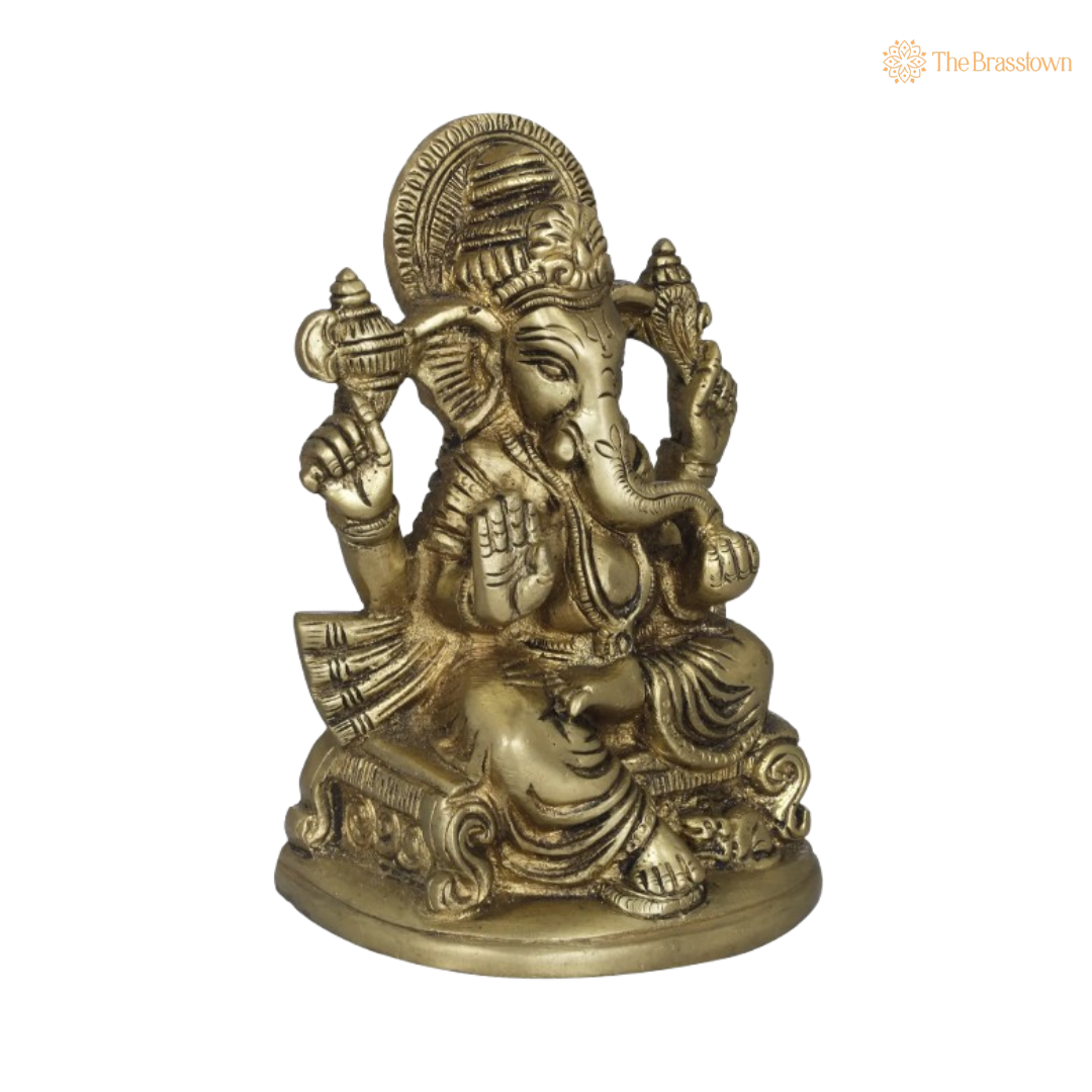 Brass Lord Ganesha Idol – Divine Symbol of Wisdom & Prosperity 5 Inch