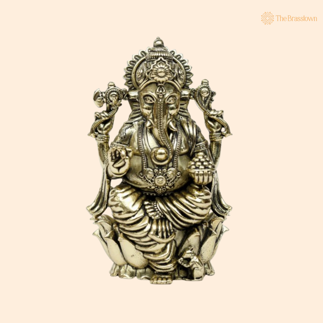 Brass Lord Ganesha Idol – Elegance and Devotion 3 Inch