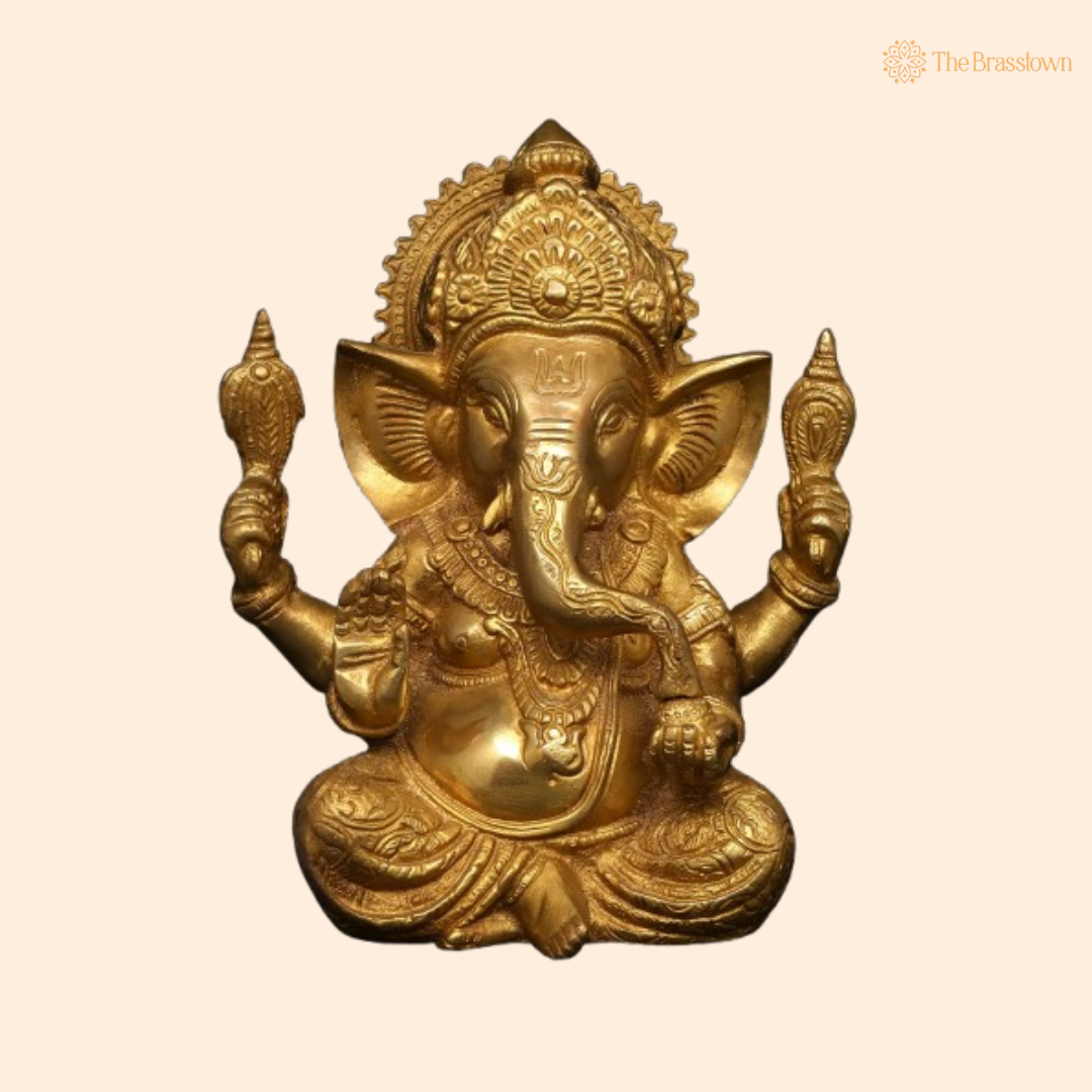 Brass Lord Ganesha Idol – The Divine Symbol of Wisdom & Prosperity 9 Inch