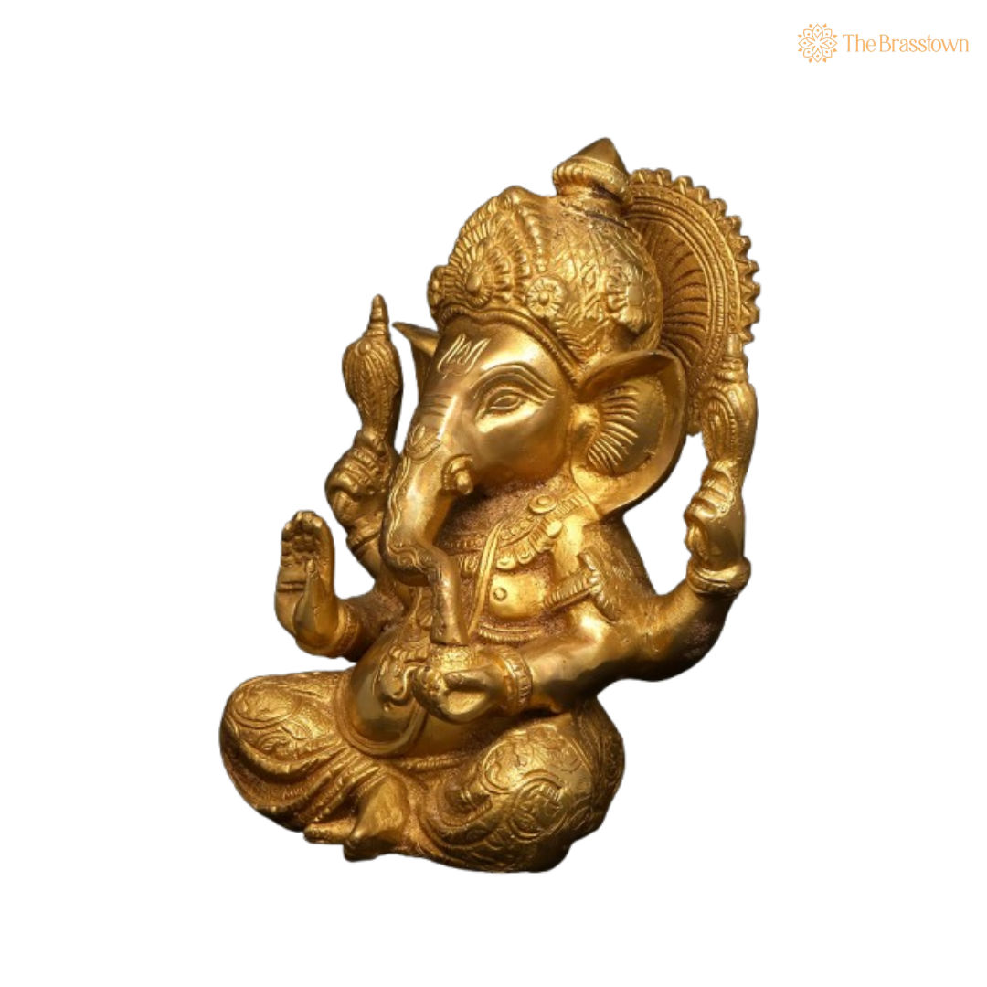 Brass Lord Ganesha Idol – The Divine Symbol of Wisdom & Prosperity 9 Inch
