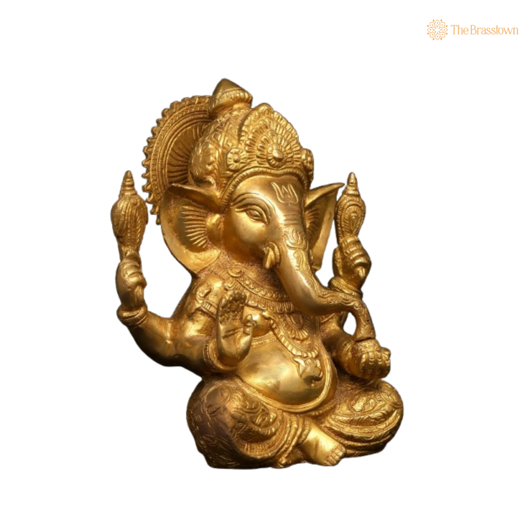 Brass Lord Ganesha Idol – The Divine Symbol of Wisdom & Prosperity 9 Inch