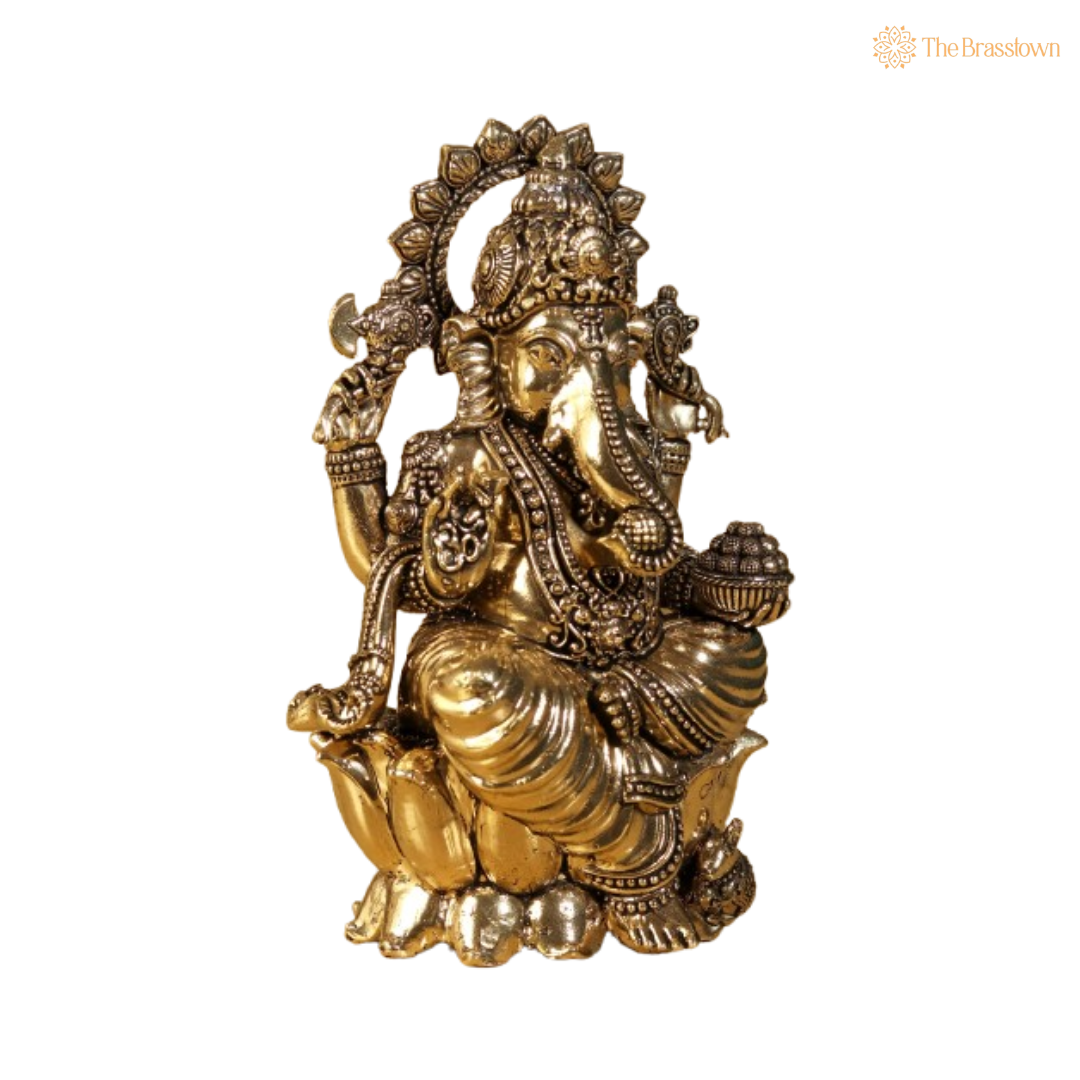 Brass Lord Ganesha Seated Idol 6 Inch