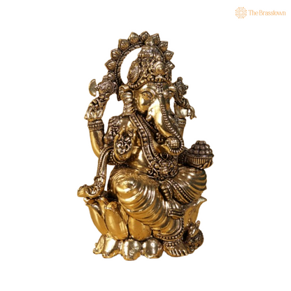 Brass Lord Ganesha Seated Idol 6 Inch