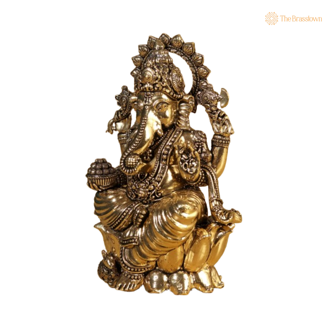 Brass Lord Ganesha Seated Idol 6 Inch