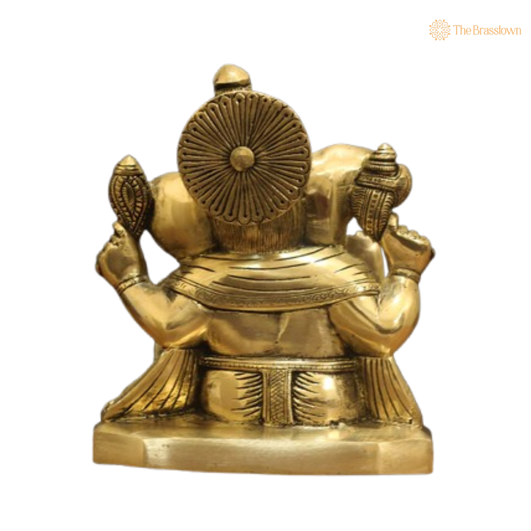 Brass Lord Ganesha Sitting Statue 8 Inch