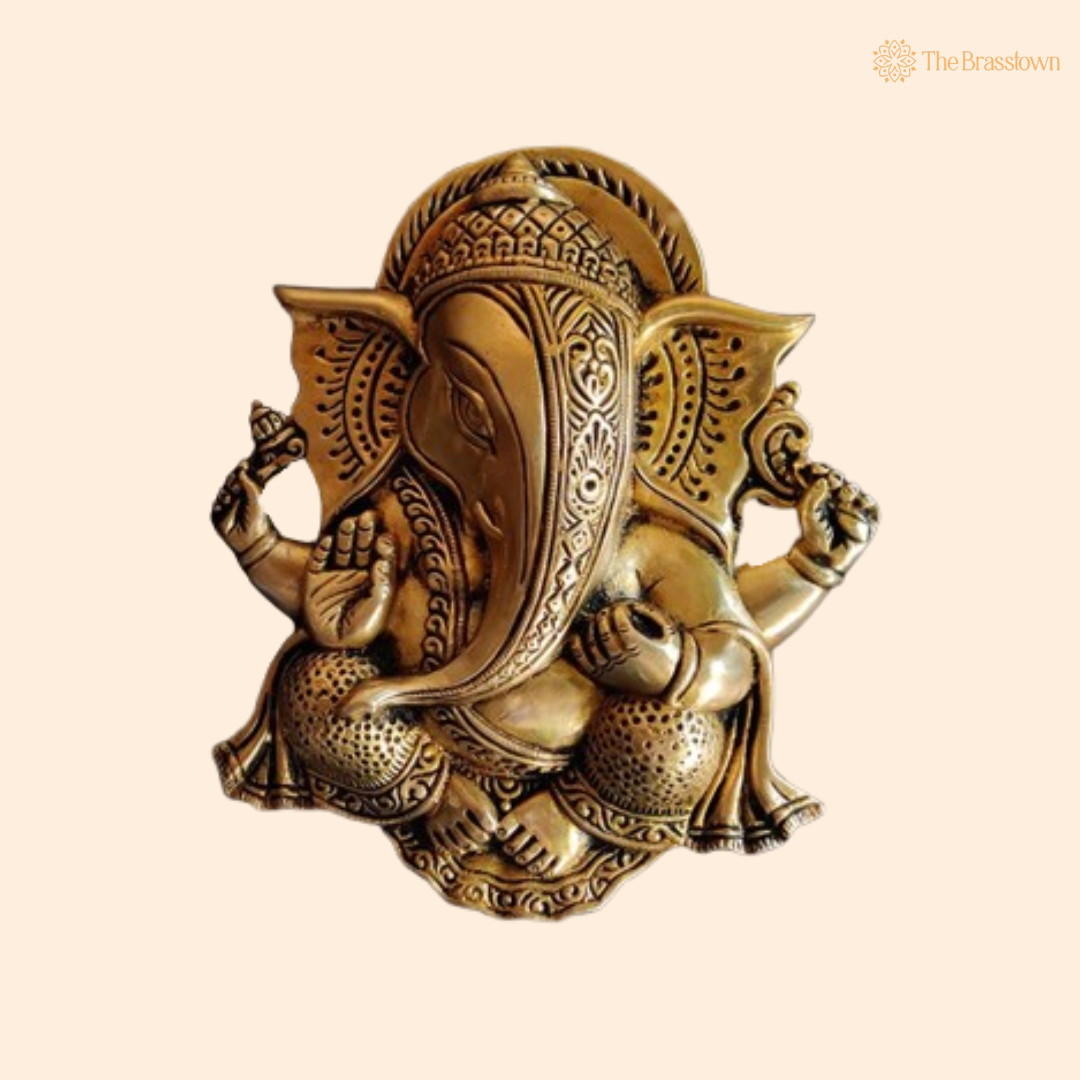 Brass Lord Ganesha Wall Hanging – An Icon of Divine Blessings and Artistry 9 Inch