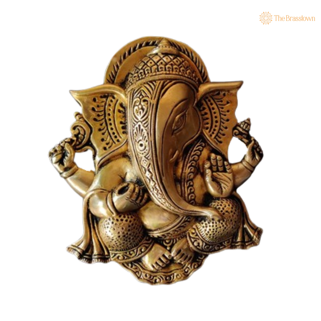 Brass Lord Ganesha Wall Hanging – An Icon of Divine Blessings and Artistry 9 Inch