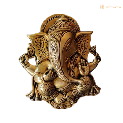 Brass Lord Ganesha Wall Hanging – An Icon of Divine Blessings and Artistry 9 Inch