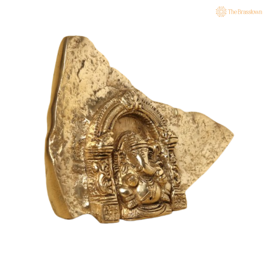 Brass Lord Ganesha on Rock 4 Inch