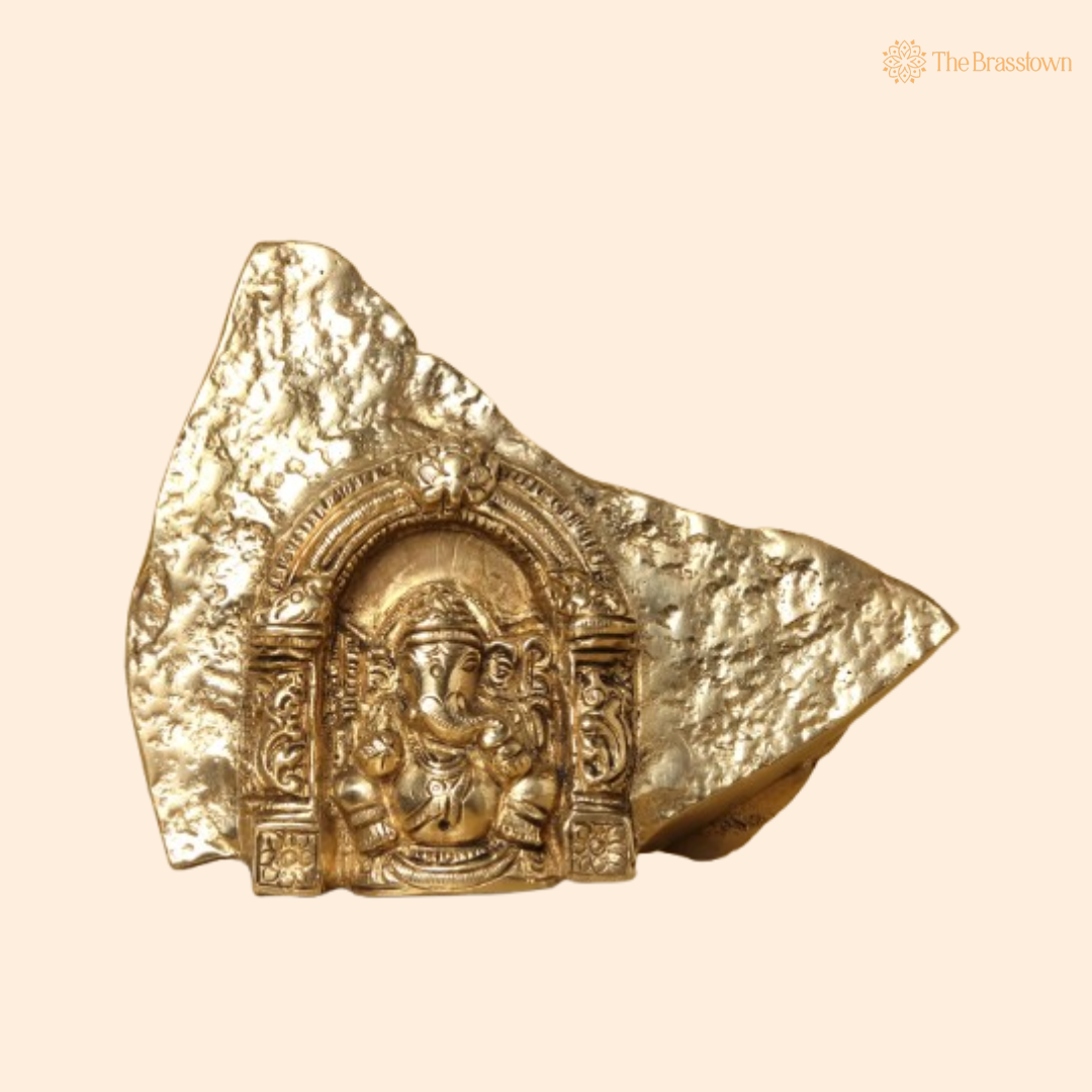 Brass Lord Ganesha on Rock 4 Inch