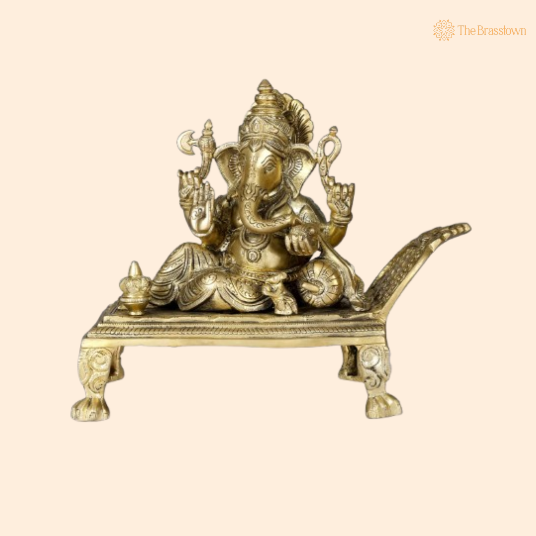 Brass Lord Ganesha on a Royal Couch 10 Inch