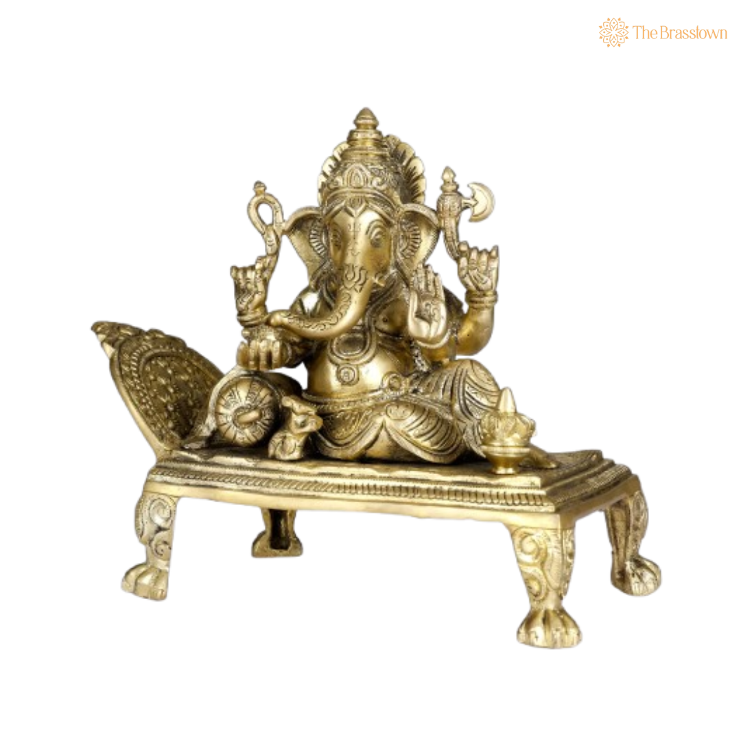 Brass Lord Ganesha on a Royal Couch 10 Inch