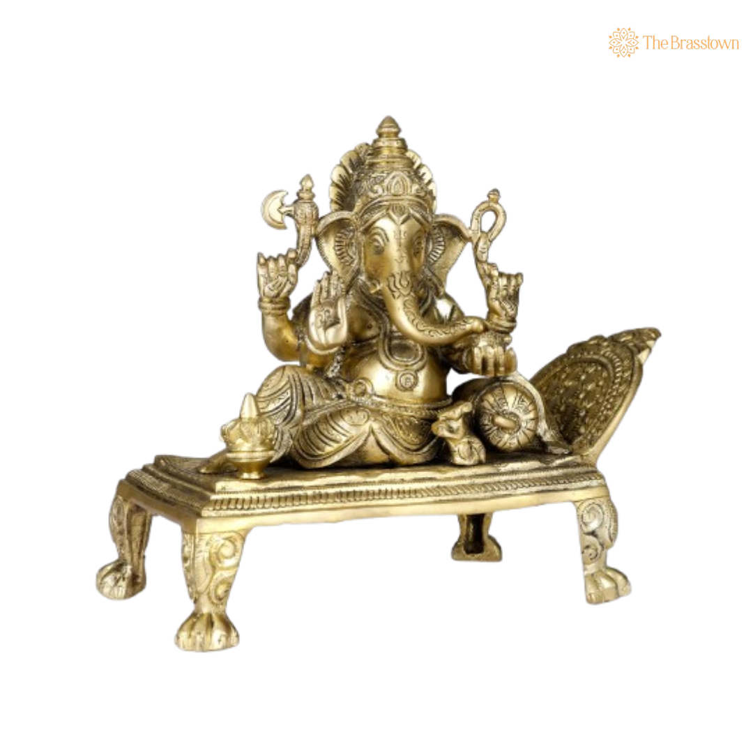 Brass Lord Ganesha on a Royal Couch 10 Inch