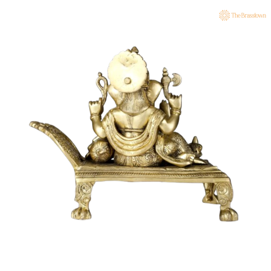 Brass Lord Ganesha on a Royal Couch 10 Inch