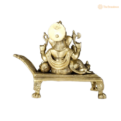 Brass Lord Ganesha on a Royal Couch 10 Inch