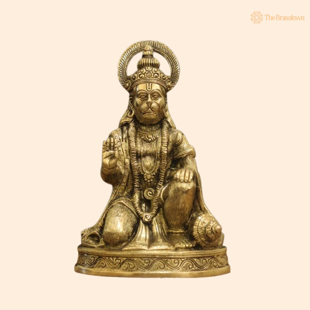 Brass Lord Hanuman Blessing Idol 8.5 Inch