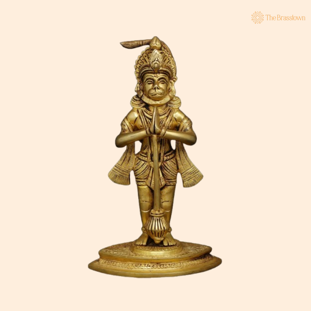 Brass Lord Hanuman Idol 9 Inch