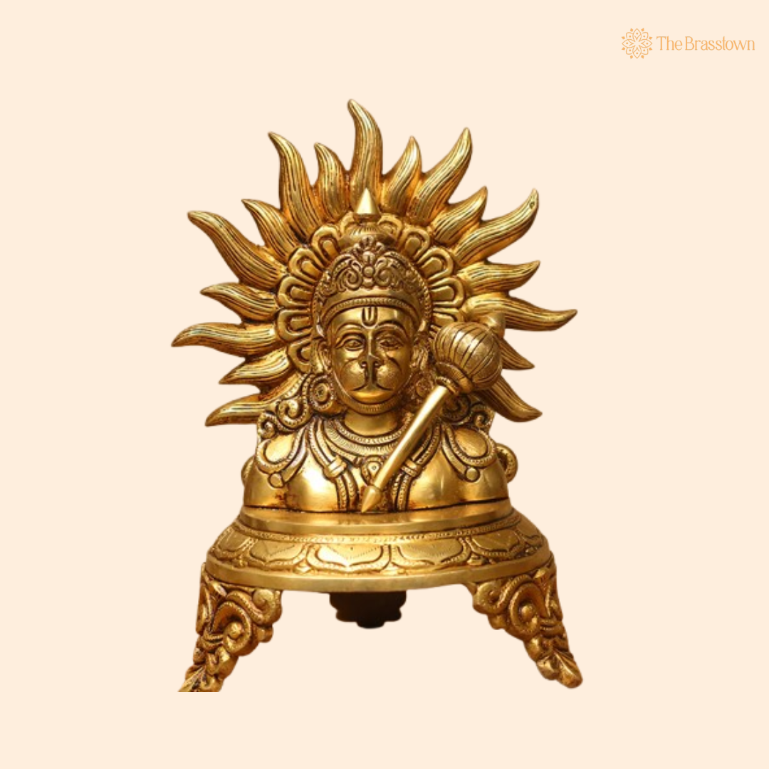Brass Lord Hanuman Idol – Symbol of Strength 9.5 Inch