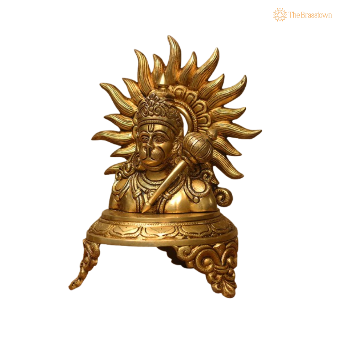 Brass Lord Hanuman Idol – Symbol of Strength 9.5 Inch