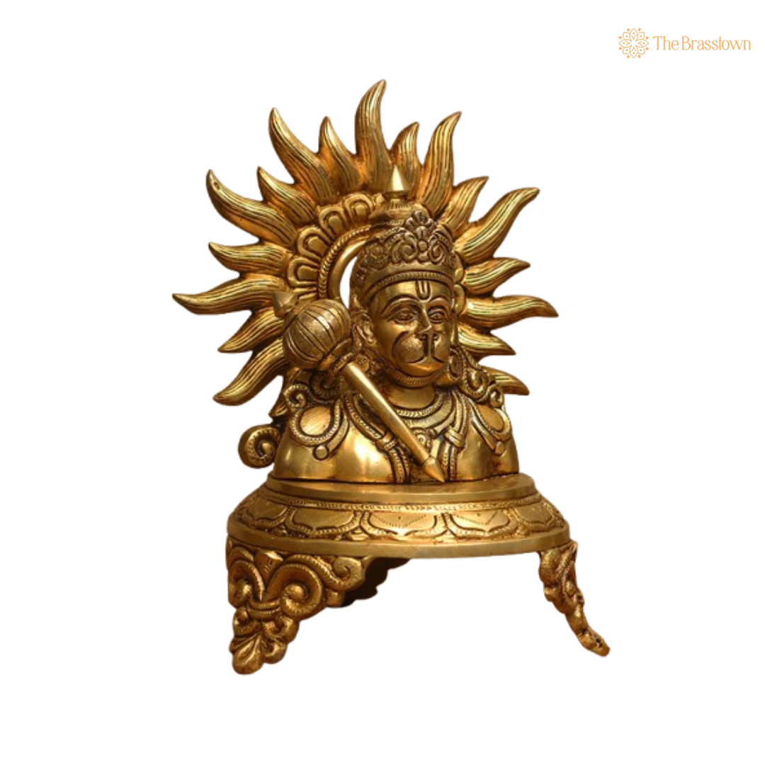 Brass Lord Hanuman Idol – Symbol of Strength 9.5 Inch