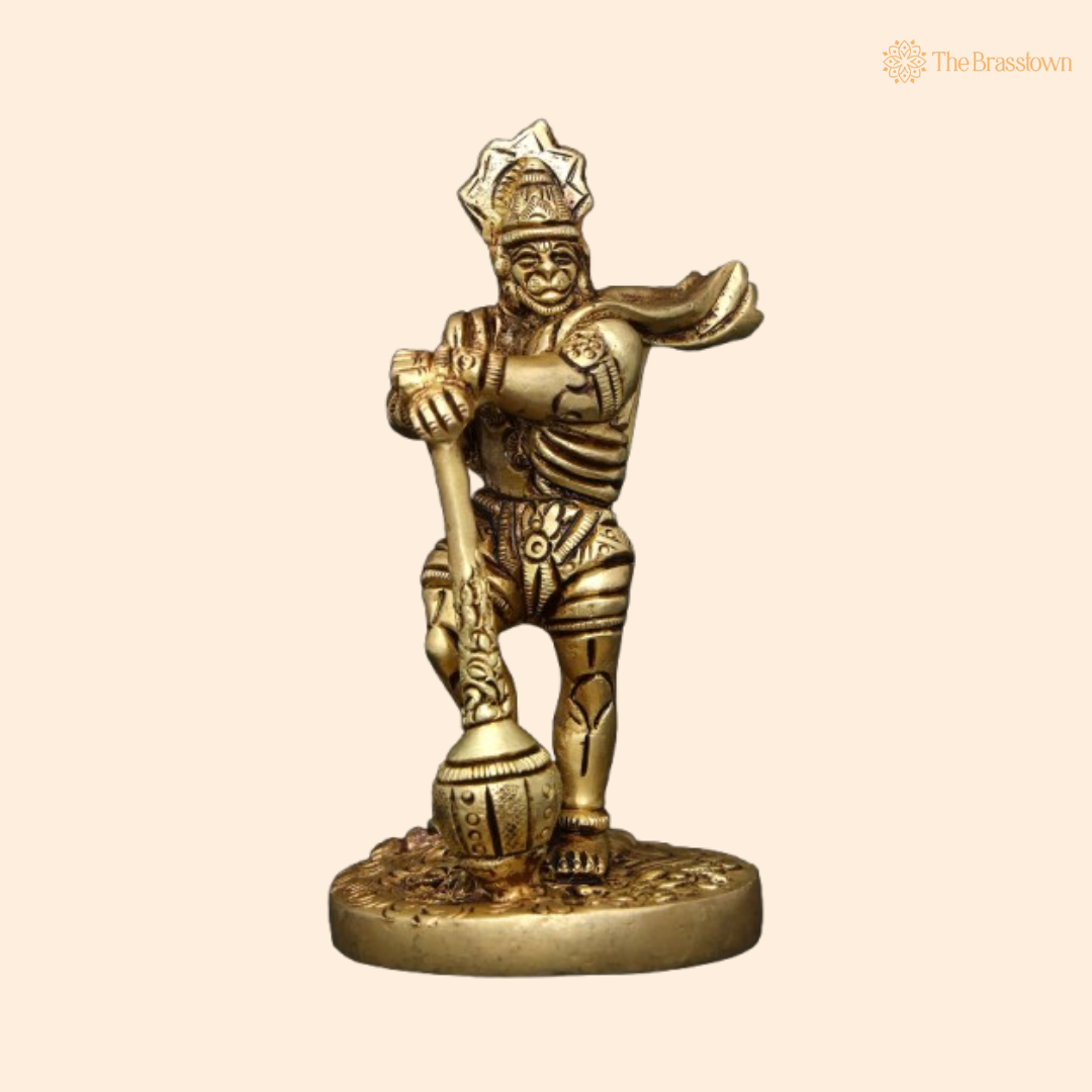 Brass Lord Hanuman Idol – The Divine Protector and Symbol of Strength 4 Inch