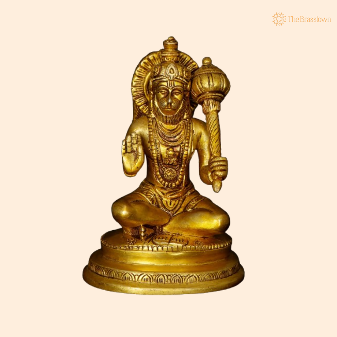 Brass Lord Hanuman Idol – The Divine Protector and Symbol of Strength 6 Inch