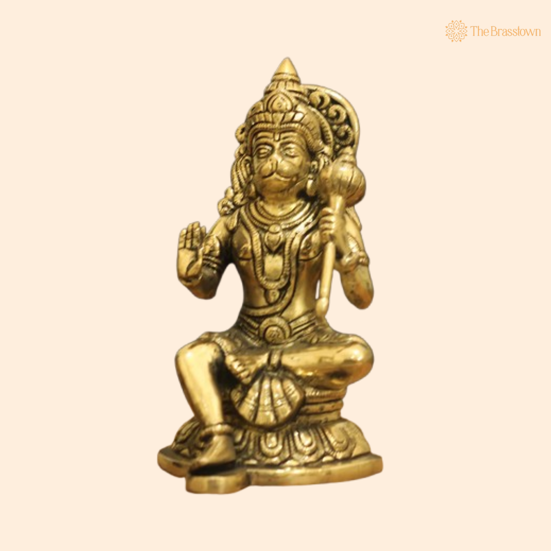 Brass Lord Hanuman Sitting Idol 7.5 Inch