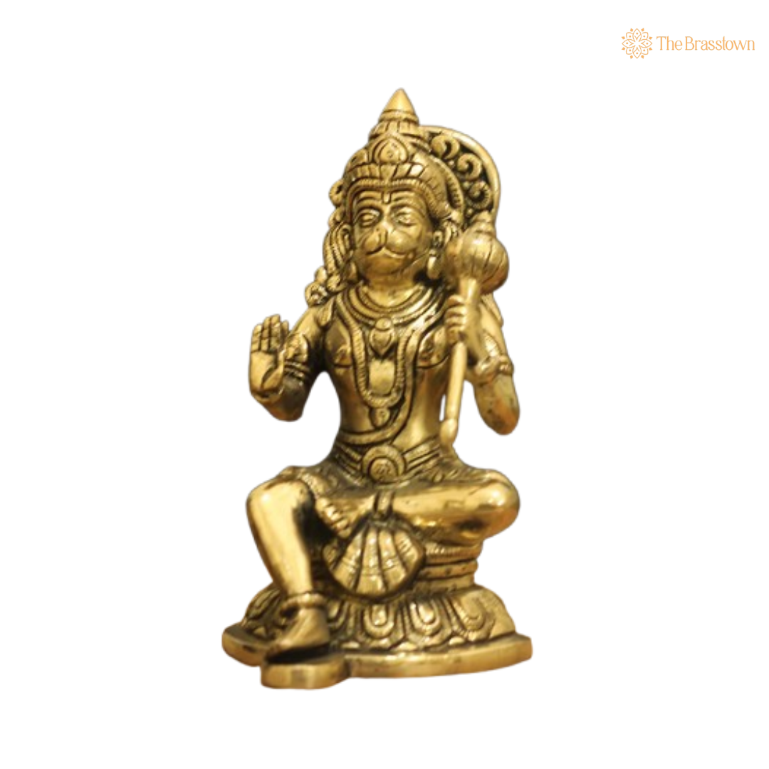 Brass Lord Hanuman Sitting Idol 7.5 Inch