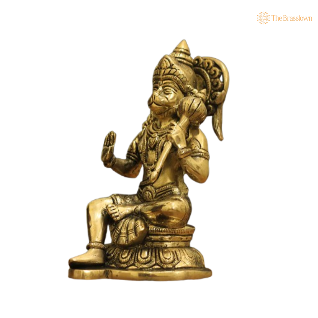 Brass Lord Hanuman Sitting Idol 7.5 Inch