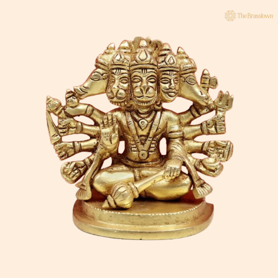 Brass Lord Hanuman with Multiple Faces and Arms 4 Inch