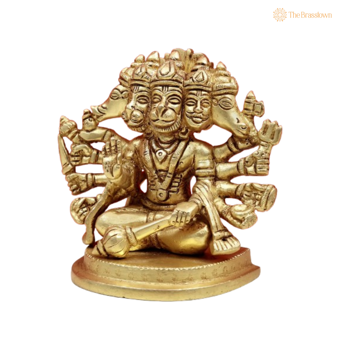 Brass Lord Hanuman with Multiple Faces and Arms 4 Inch