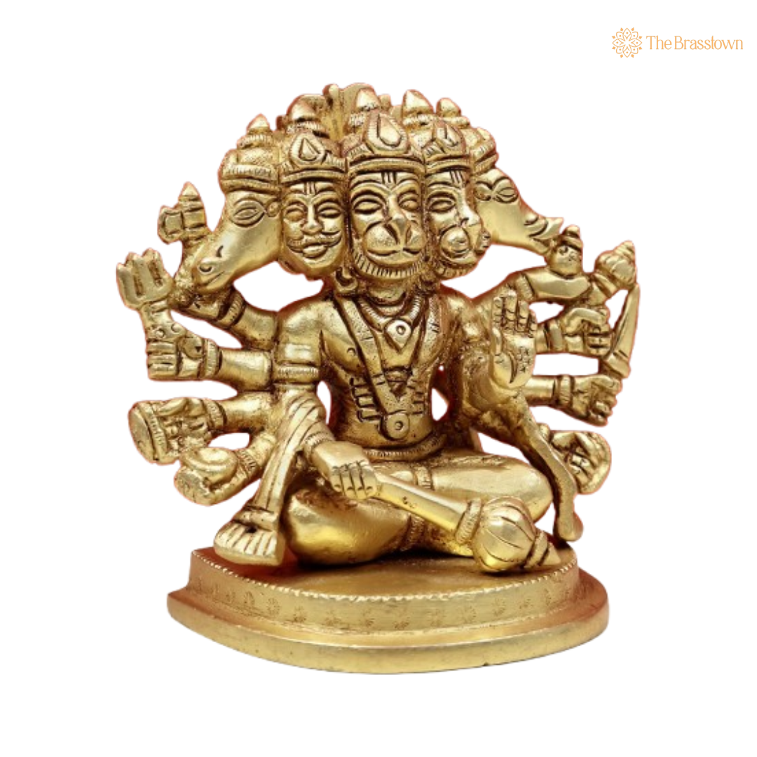 Brass Lord Hanuman with Multiple Faces and Arms 4 Inch