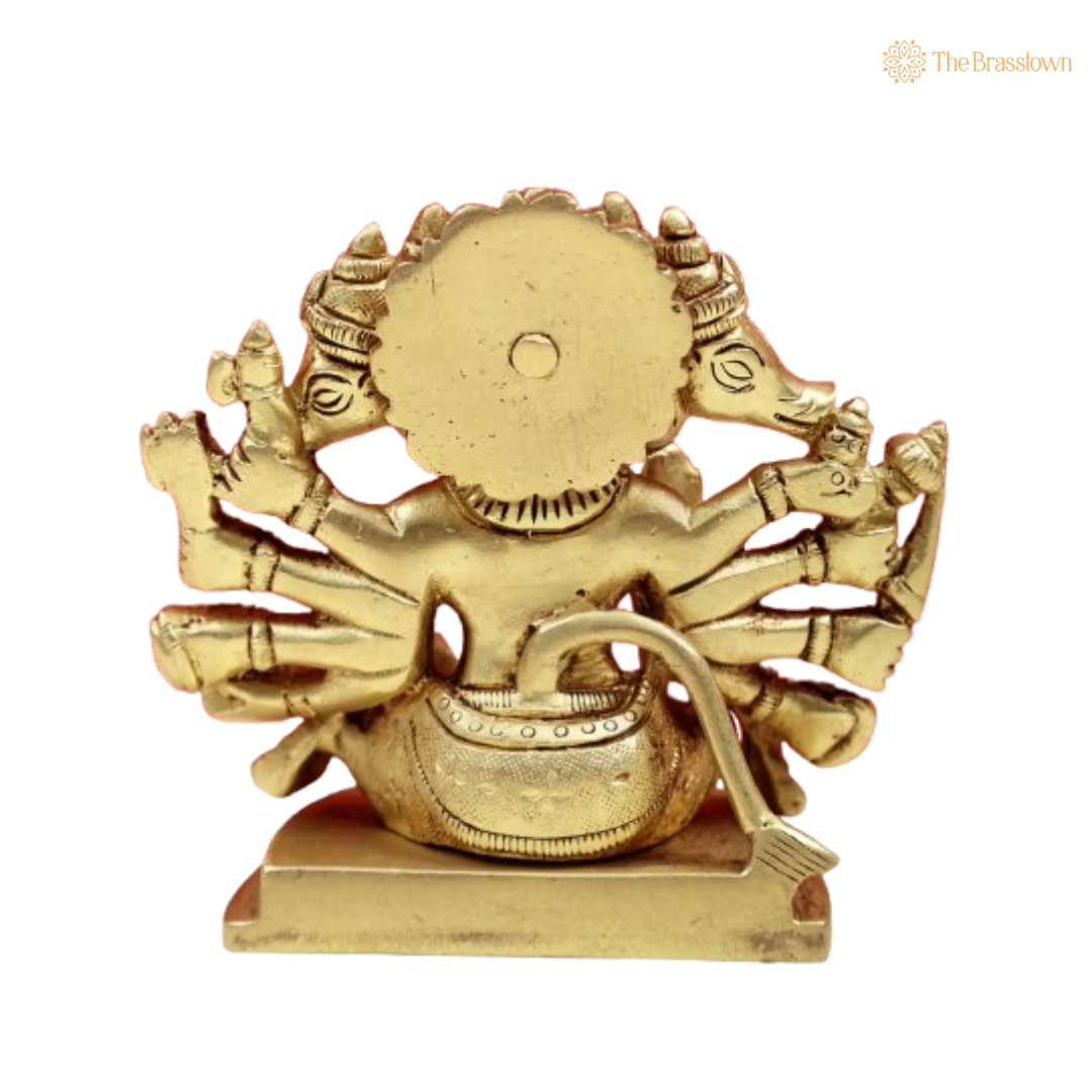 Brass Lord Hanuman with Multiple Faces and Arms 4 Inch