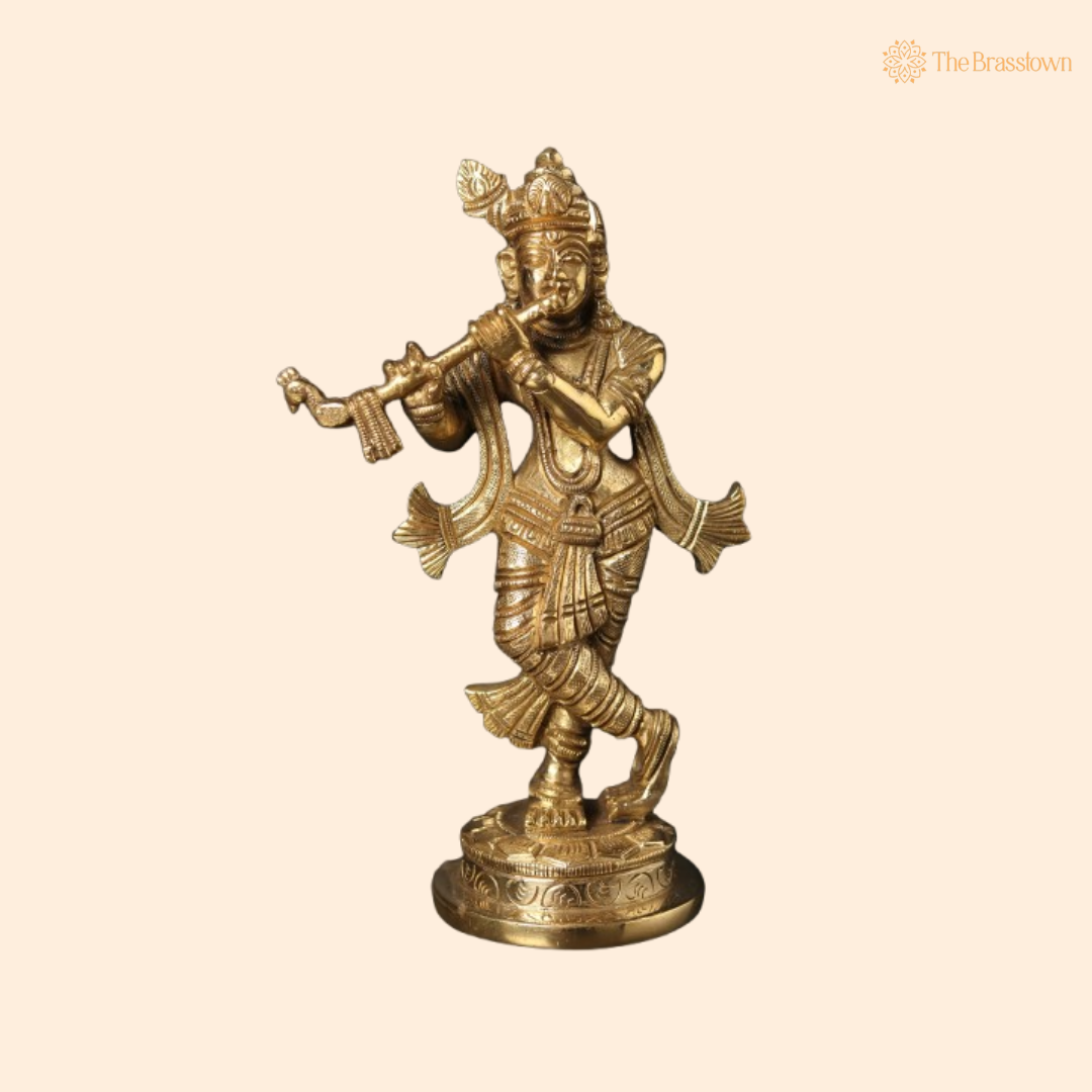 Brass Lord Krishna Flute Idol 6 Inch