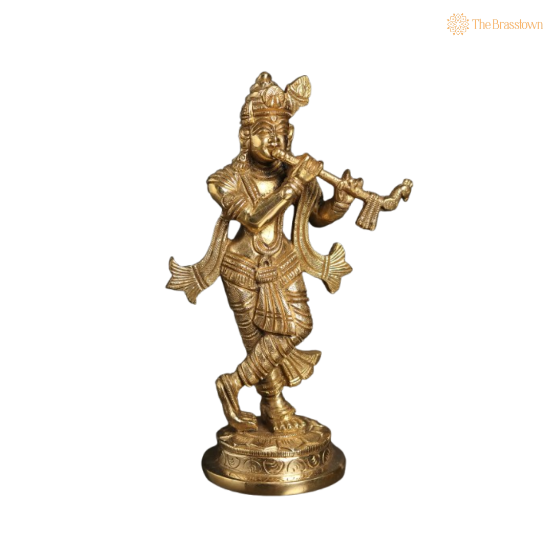 Brass Lord Krishna Flute Idol 6 Inch