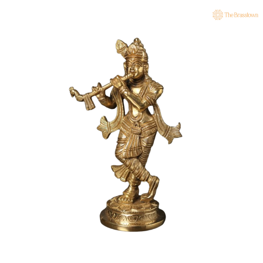 Brass Lord Krishna Flute Idol 6 Inch