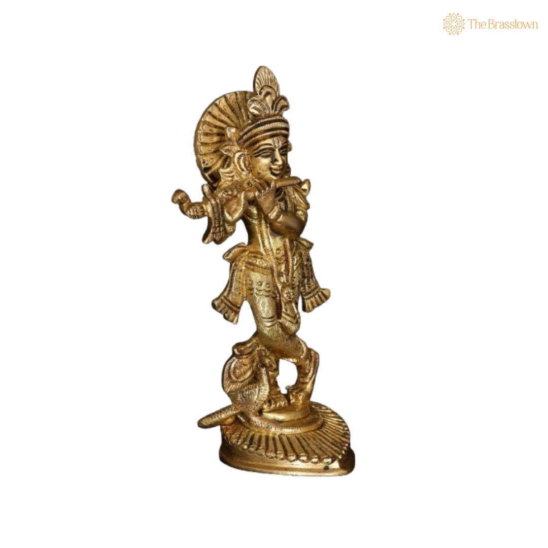 Brass Lord Krishna Flute Idol 6  Inch