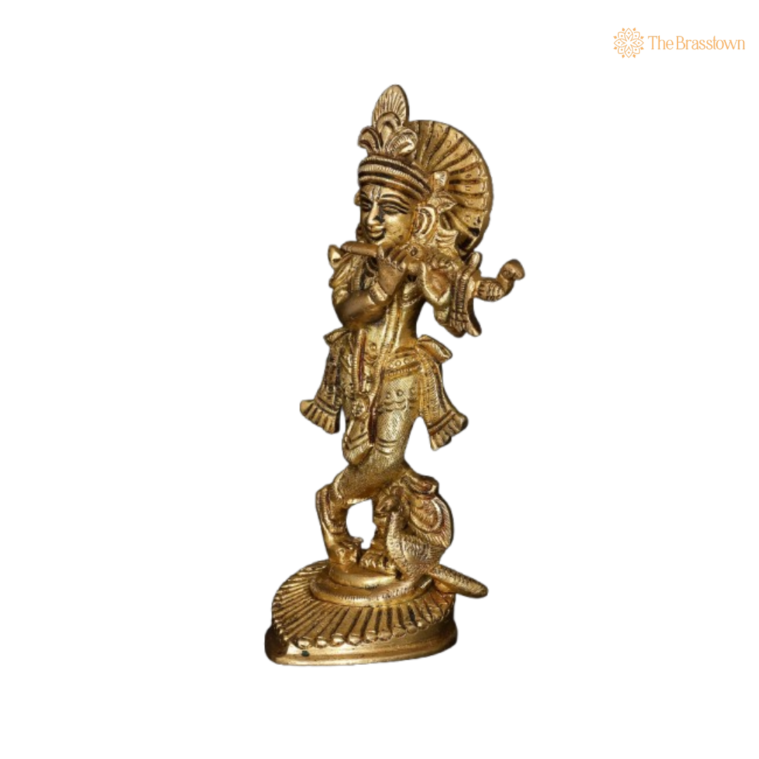 Brass Lord Krishna Flute Idol 6  Inch