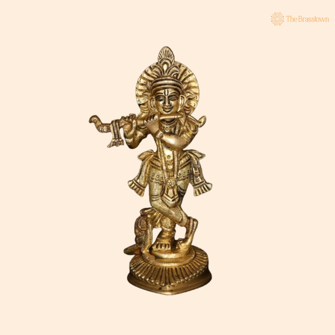 Brass Lord Krishna Flute Idol 6  Inch