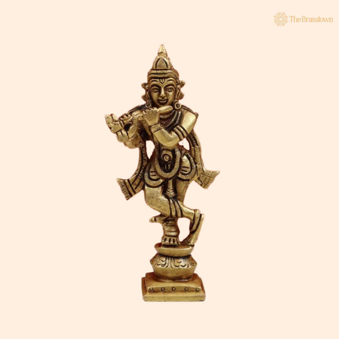 Brass Lord Krishna Flute Idol 4 Inch