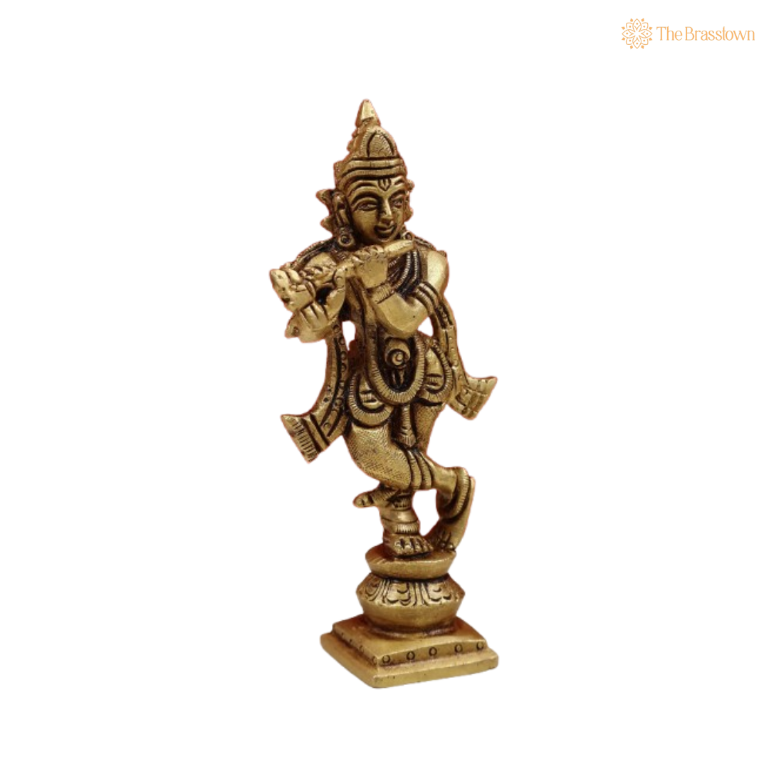 Brass Lord Krishna Flute Idol 4 Inch
