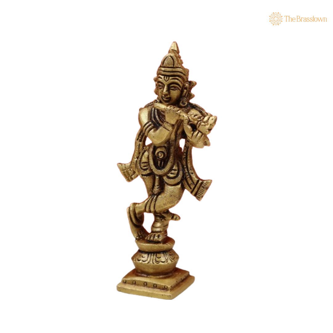 Brass Lord Krishna Flute Idol 4 Inch