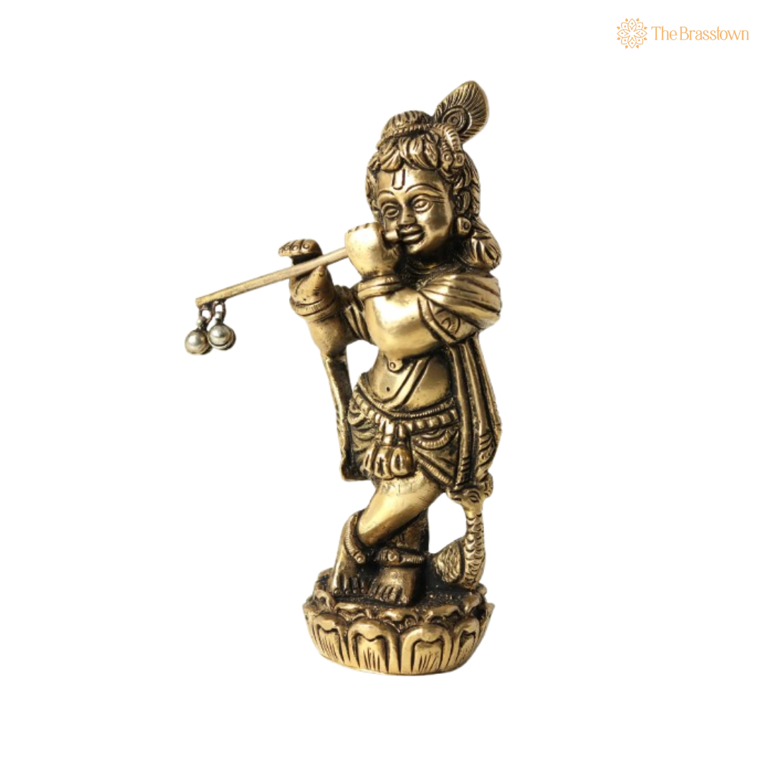 Brass Lord Krishna Flute Idol 5 Inch