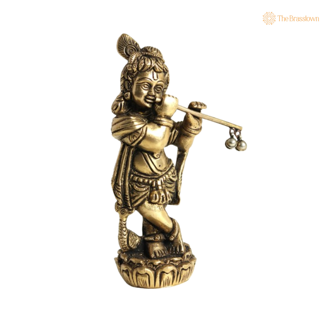 Brass Lord Krishna Flute Idol 5 Inch