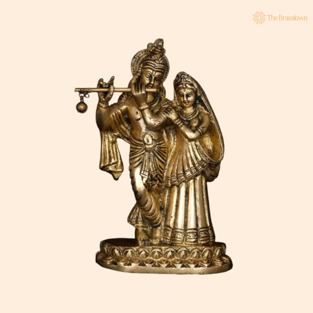 Brass Lord Krishna and Radha Idol 5 Inch