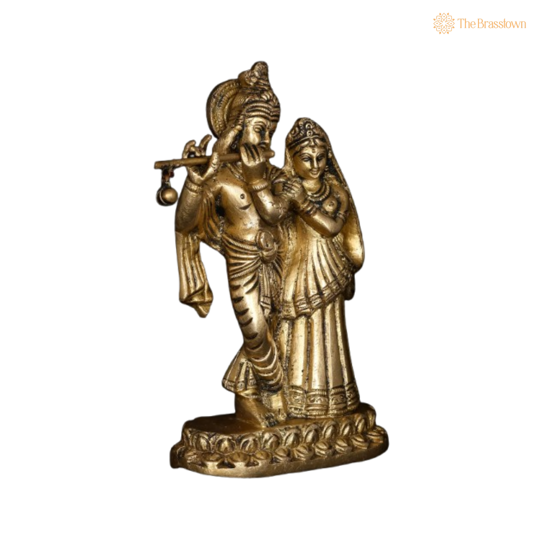 Brass Lord Krishna and Radha Idol 5 Inch